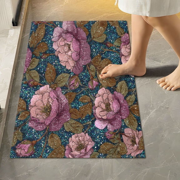 RMDQTR 16" × 24" Rectangle Shape Bathroom Rugs Plush Toilet Base Mat Soft Rugs Non Slip Absorbent Shiny Roses