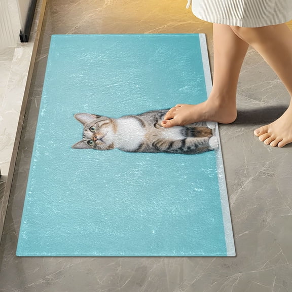 RMDQTR 16" × 24" Rectangle Shape Bathroom Rugs Plush Toilet Base Mat Soft Rugs Non Slip Absorbent Shorthair Cat