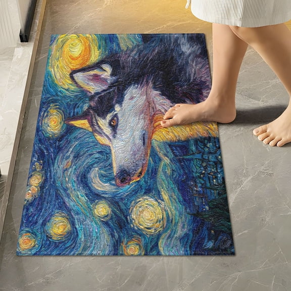 RMDQTR 16" × 24" Rectangle Shape Bathroom Rugs Plush Toilet Base Mat Soft Rugs Non Slip Absorbent Siberian Husky