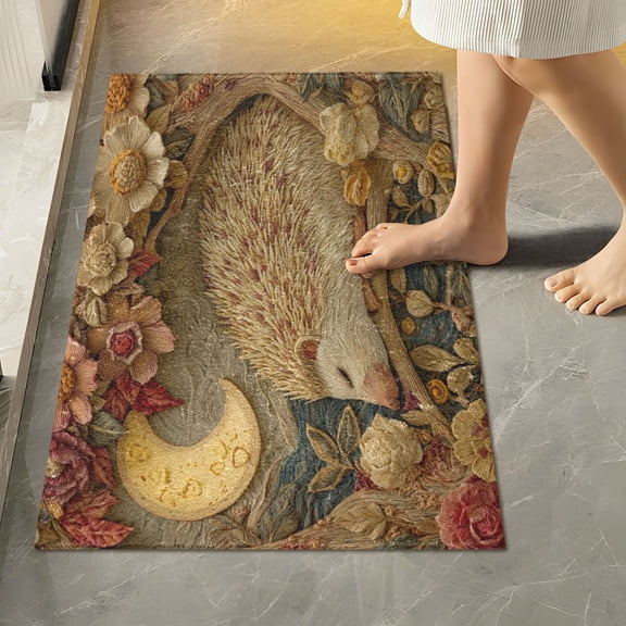 RMDQTR 16" × 24" Rectangle Shape Bathroom Rugs Plush Toilet Base Mat Soft Rugs Non Slip Absorbent Sleeping Hedgehog