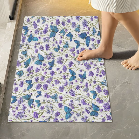 RMDQTR 16" × 24" Rectangle Shape Bathroom Rugs Plush Toilet Base Mat Soft Rugs Non Slip Absorbent Small Blue Butterflies