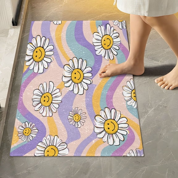 RMDQTR 16" × 24" Rectangle Shape Bathroom Rugs Plush Toilet Base Mat Soft Rugs Non Slip Absorbent Smiley Faces