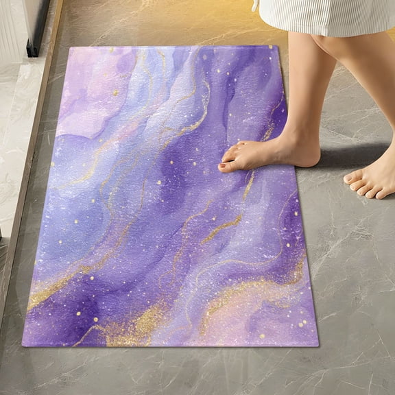 RMDQTR 16" × 24" Rectangle Shape Bathroom Rugs Plush Toilet Base Mat Soft Rugs Non Slip Absorbent Soft Purple Marble Vortex