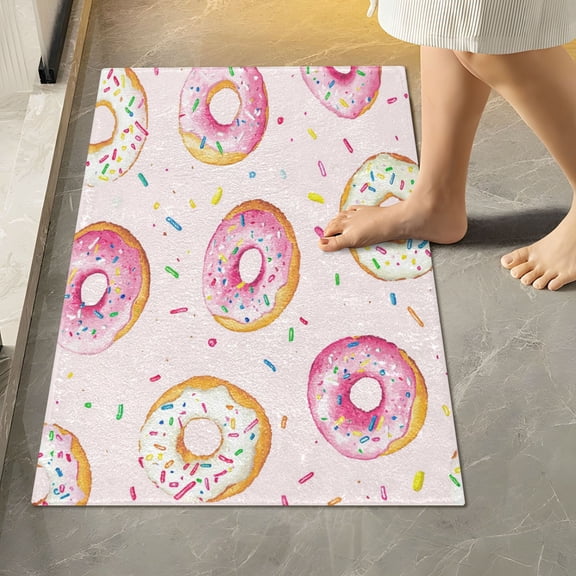 RMDQTR 16" × 24" Rectangle Shape Bathroom Rugs Plush Toilet Base Mat Soft Rugs Non Slip Absorbent Sprinkled Donuts