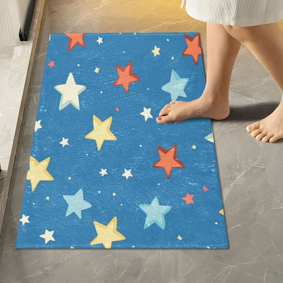 RMDQTR 16" × 24" Rectangle Shape Bathroom Rugs Plush Toilet Base Mat Soft Rugs Non Slip Absorbent Stars on A Blue Background
