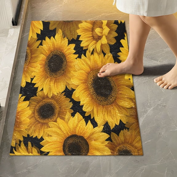 RMDQTR 16" × 24" Rectangle Shape Bathroom Rugs Plush Toilet Base Mat Soft Rugs Non Slip Absorbent Sunflowers Bright Yellow