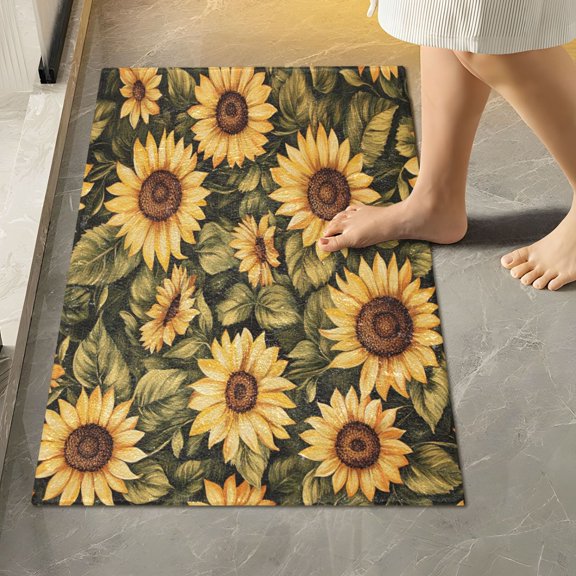 RMDQTR 16" × 24" Rectangle Shape Bathroom Rugs Plush Toilet Base Mat Soft Rugs Non Slip Absorbent Sunflowers Painted