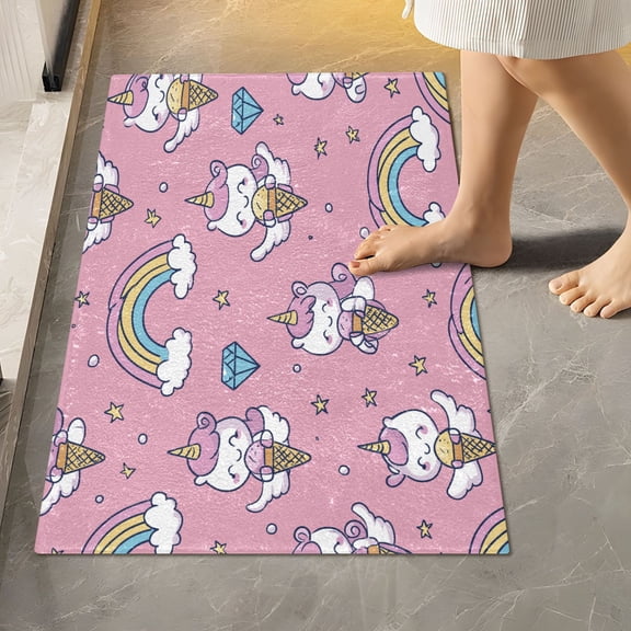 RMDQTR 16" × 24" Rectangle Shape Bathroom Rugs Plush Toilet Base Mat Soft Rugs Non Slip Absorbent Sweet Dreamy Unicorn Print