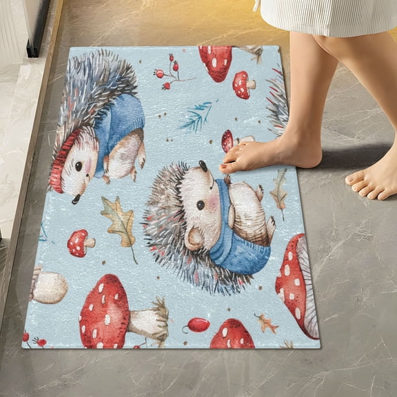 RMDQTR 16" × 24" Rectangle Shape Bathroom Rugs Plush Toilet Base Mat Soft Rugs Non Slip Absorbent The Standing Hedgehog