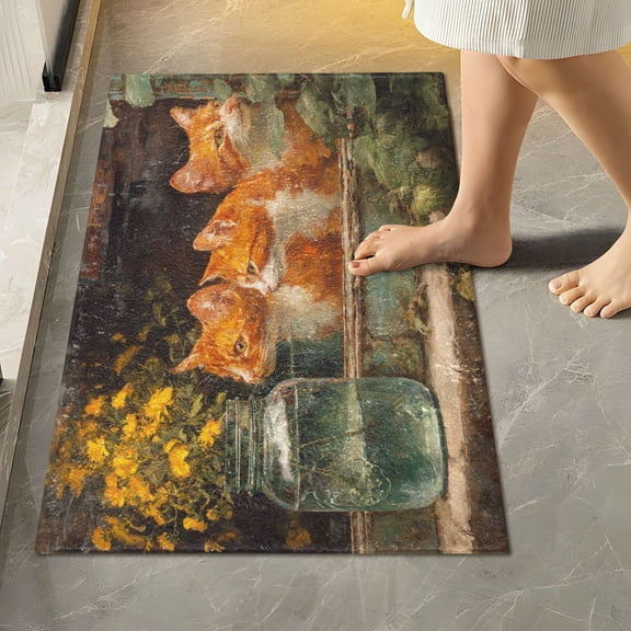 RMDQTR 16" × 24" Rectangle Shape Bathroom Rugs Plush Toilet Base Mat Soft Rugs Non Slip Absorbent Three Orange Cats