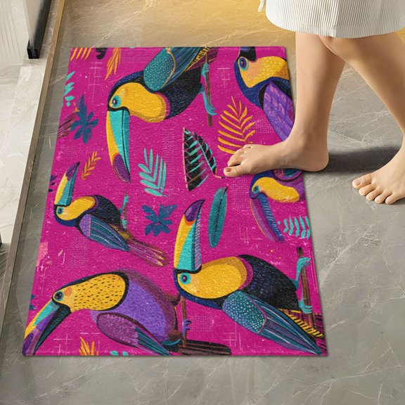 RMDQTR 16" × 24" Rectangle Shape Bathroom Rugs Plush Toilet Base Mat Soft Rugs Non Slip Absorbent Toucan in The Pink Jungle