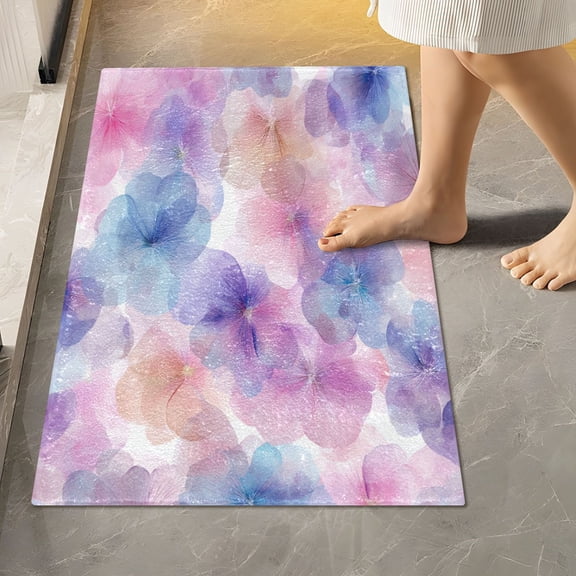 RMDQTR 16" × 24" Rectangle Shape Bathroom Rugs Plush Toilet Base Mat Soft Rugs Non Slip Absorbent Translucent Bloom Print