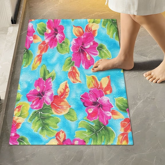 RMDQTR 16" × 24" Rectangle Shape Bathroom Rugs Plush Toilet Base Mat Soft Rugs Non Slip Absorbent Tropical Bright Flowers