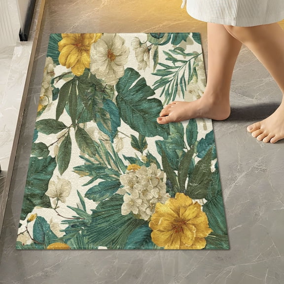 RMDQTR 16" × 24" Rectangle Shape Bathroom Rugs Plush Toilet Base Mat Soft Rugs Non Slip Absorbent Tropical Plants