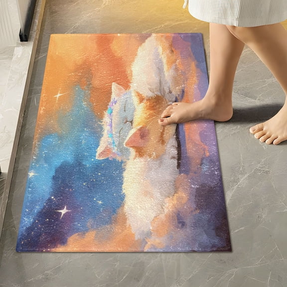 RMDQTR 16" × 24" Rectangle Shape Bathroom Rugs Plush Toilet Base Mat Soft Rugs Non Slip Absorbent Two Lovely Cats