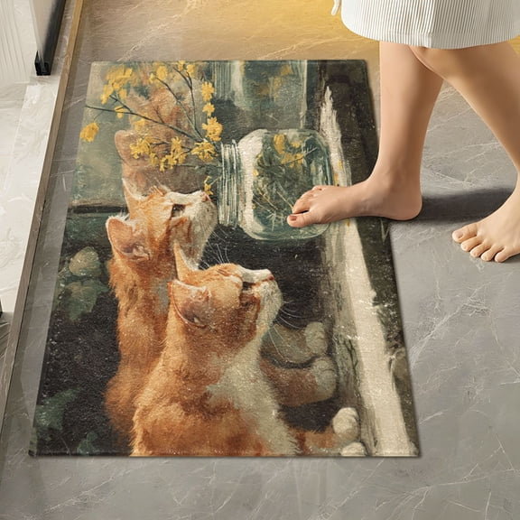 RMDQTR 16" × 24" Rectangle Shape Bathroom Rugs Plush Toilet Base Mat Soft Rugs Non Slip Absorbent Two Orange Cats