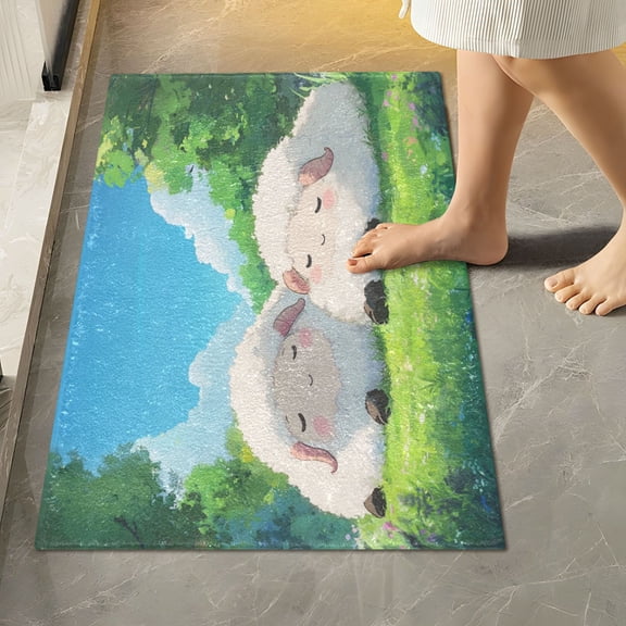 RMDQTR 16" × 24" Rectangle Shape Bathroom Rugs Plush Toilet Base Mat Soft Rugs Non Slip Absorbent Two Sheeps