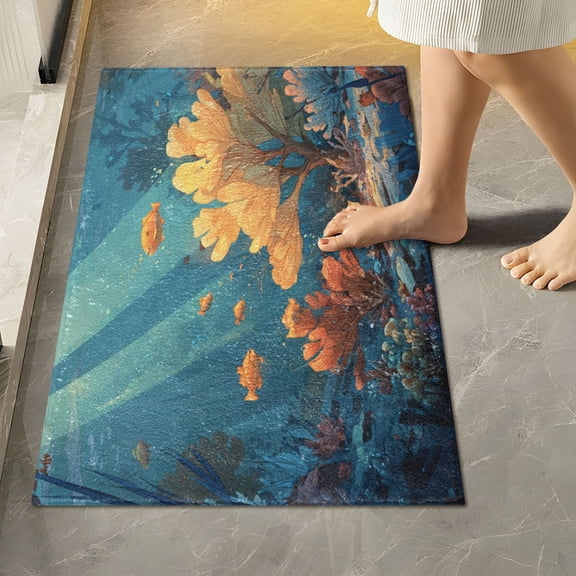 RMDQTR 16" × 24" Rectangle Shape Bathroom Rugs Plush Toilet Base Mat Soft Rugs Non Slip Absorbent Underwater Coral Reef