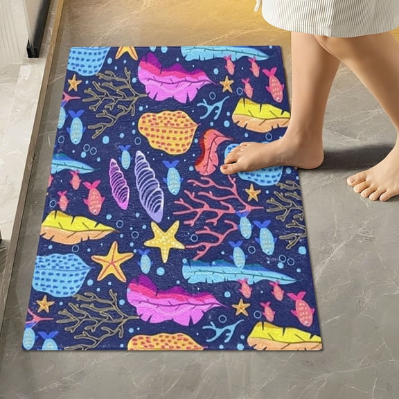 RMDQTR 16" × 24" Rectangle Shape Bathroom Rugs Plush Toilet Base Mat Soft Rugs Non Slip Absorbent Underwater World