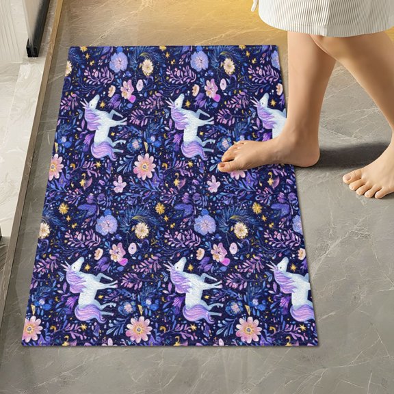 RMDQTR 16" × 24" Rectangle Shape Bathroom Rugs Plush Toilet Base Mat Soft Rugs Non Slip Absorbent Unicorns Stars and Moons