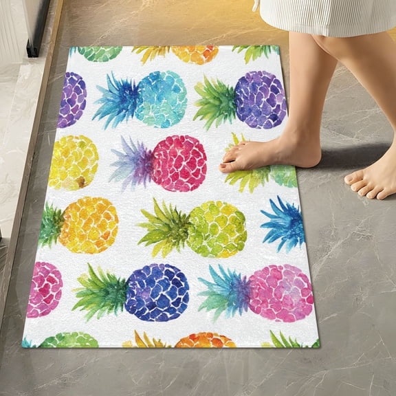 RMDQTR 16" × 24" Rectangle Shape Bathroom Rugs Plush Toilet Base Mat Soft Rugs Non Slip Absorbent Vibrant Watercolor Pineapples
