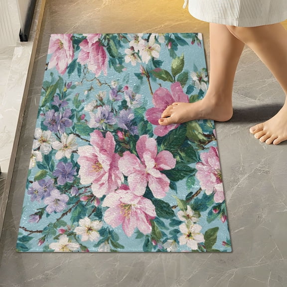 RMDQTR 16" × 24" Rectangle Shape Bathroom Rugs Plush Toilet Base Mat Soft Rugs Non Slip Absorbent Vintage Floral Wallpaper