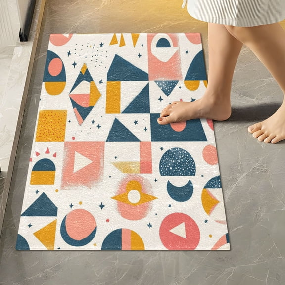 RMDQTR 16" × 24" Rectangle Shape Bathroom Rugs Plush Toilet Base Mat Soft Rugs Non Slip Absorbent Vintage Geometric Pattern