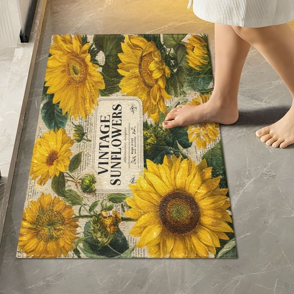 RMDQTR 16" × 24" Rectangle Shape Bathroom Rugs Plush Toilet Base Mat Soft Rugs Non Slip Absorbent Vintage Poster Sunflowers
