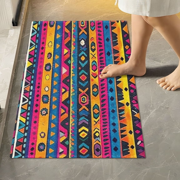 RMDQTR 16" × 24" Rectangle Shape Bathroom Rugs Plush Toilet Base Mat Soft Rugs Non Slip Absorbent Vintage Tribal Patterns