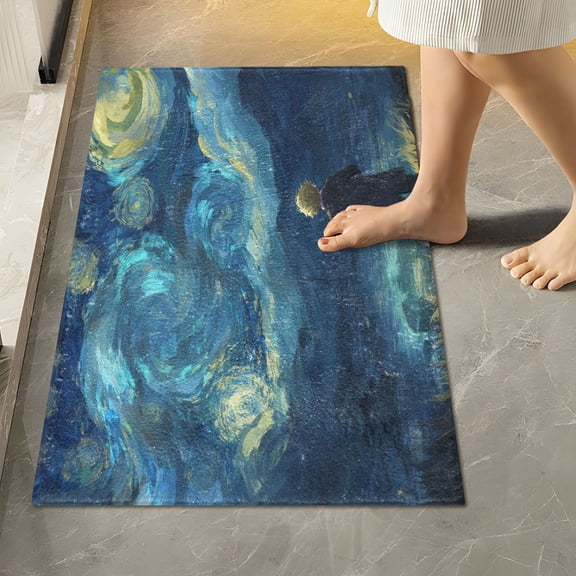 RMDQTR 16" × 24" Rectangle Shape Bathroom Rugs Plush Toilet Base Mat Soft Rugs Non Slip Absorbent Waiting under The Stars
