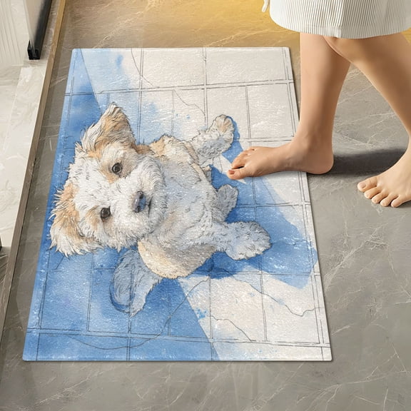 RMDQTR 16" × 24" Rectangle Shape Bathroom Rugs Plush Toilet Base Mat Soft Rugs Non Slip Absorbent Watercolor Adorable Dog