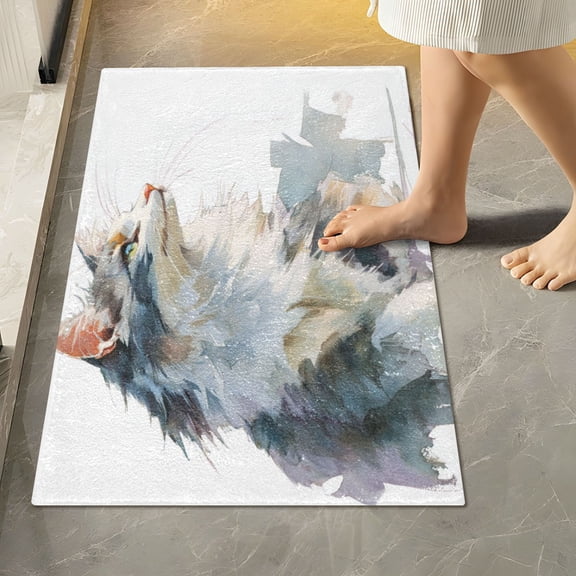 RMDQTR 16" × 24" Rectangle Shape Bathroom Rugs Plush Toilet Base Mat Soft Rugs Non Slip Absorbent Watercolor Cat