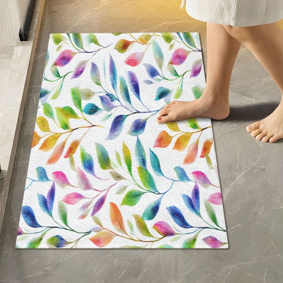 RMDQTR 16" × 24" Rectangle Shape Bathroom Rugs Plush Toilet Base Mat Soft Rugs Non Slip Absorbent Watercolor Floral Leaves Pattern