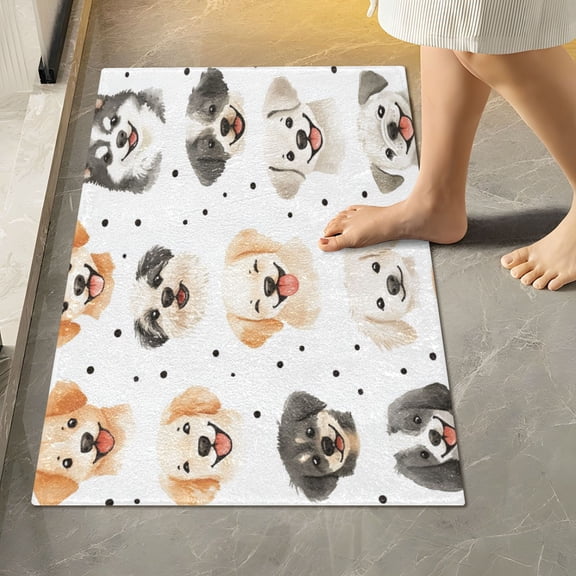 RMDQTR 16" × 24" Rectangle Shape Bathroom Rugs Plush Toilet Base Mat Soft Rugs Non Slip Absorbent Watercolor Happy Dogs