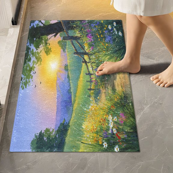 RMDQTR 16" × 24" Rectangle Shape Bathroom Rugs Plush Toilet Base Mat Soft Rugs Non Slip Absorbent Watercolor Sunset Country Path
