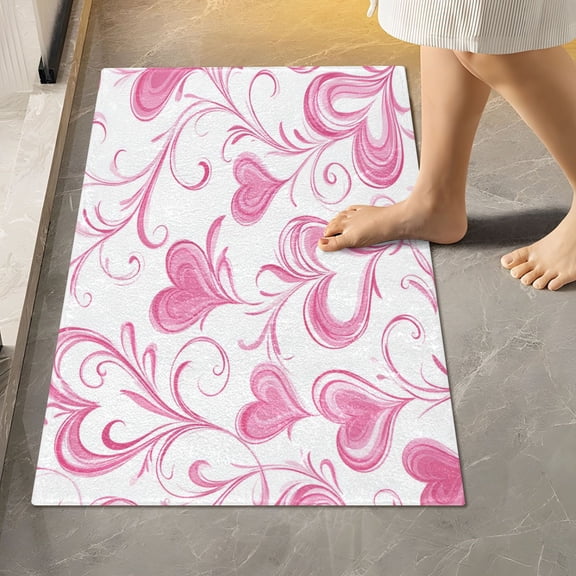 RMDQTR 16" × 24" Rectangle Shape Bathroom Rugs Plush Toilet Base Mat Soft Rugs Non Slip Absorbent Whimsical Heart Tendrils