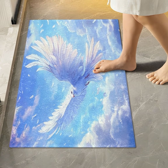 RMDQTR 16" × 24" Rectangle Shape Bathroom Rugs Plush Toilet Base Mat Soft Rugs Non Slip Absorbent White Bird