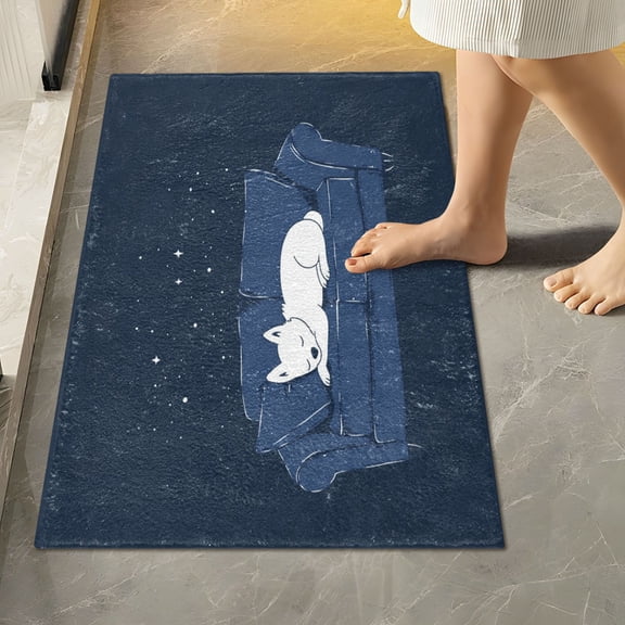 RMDQTR 16" × 24" Rectangle Shape Bathroom Rugs Plush Toilet Base Mat Soft Rugs Non Slip Absorbent White Dog