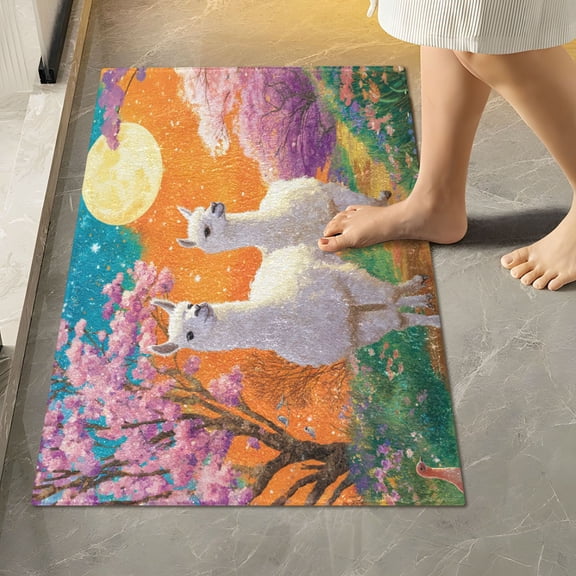 RMDQTR 16" × 24" Rectangle Shape Bathroom Rugs Plush Toilet Base Mat Soft Rugs Non Slip Absorbent White Llama Couple