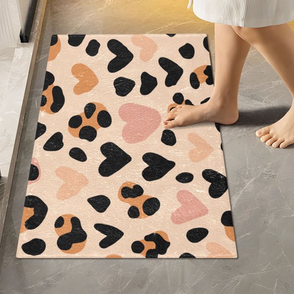 RMDQTR 16" × 24" Rectangle Shape Bathroom Rugs Plush Toilet Base Mat Soft Rugs Non Slip Absorbent Wild Heart Leopard