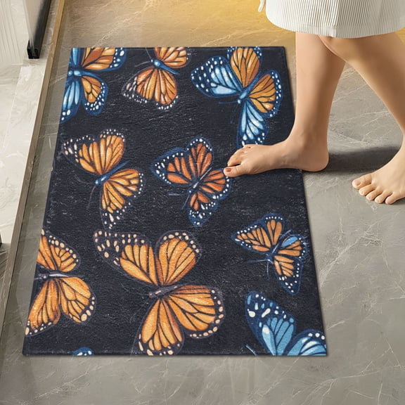 RMDQTR 16" × 24" Rectangle Shape Bathroom Rugs Plush Toilet Base Mat Soft Rugs Non Slip Absorbent Yellow Blue Butterfly