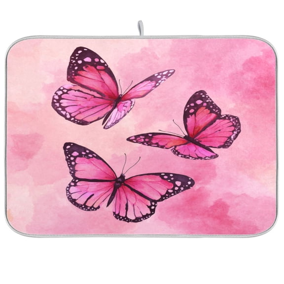 RMDQTR 16 x 18 Inch Dish Drying Mat Microfiber Composite Sponge Kitchen Mats Large Counter Absorbent Dish Pad Blush Monarch Butterflies