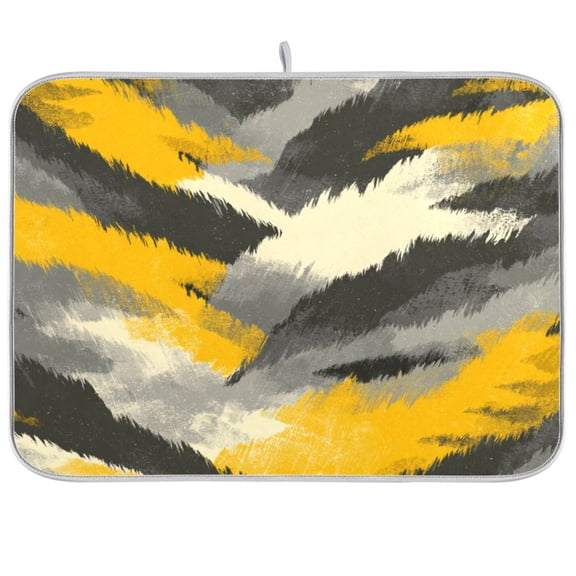 RMDQTR 16 x 18 Inch Dish Drying Mat Microfiber Composite Sponge Kitchen Mats Large Counter Absorbent Dish Pad Brushstroke Yellow Grey Camo Print