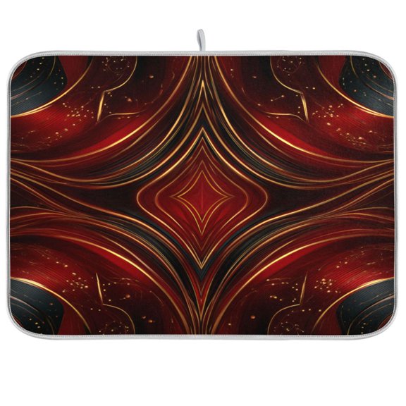 RMDQTR 16 x 18 Inch Dish Drying Mat Microfiber Composite Sponge Kitchen Mats Large Counter Absorbent Dish Pad Crimson Symmetry Gold