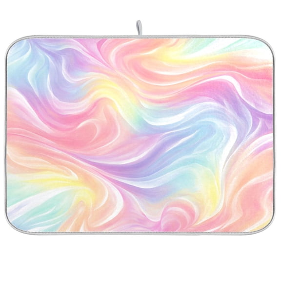 RMDQTR 16 x 18 Inch Dish Drying Mat Microfiber Composite Sponge Kitchen Mats Large Counter Absorbent Dish Pad Ethereal Rainbow Swirl