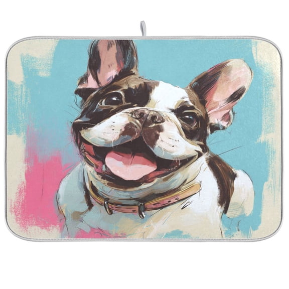 RMDQTR 16 x 18 Inch Dish Drying Mat Microfiber Composite Sponge Kitchen Mats Large Counter Absorbent Dish Pad Happy Frenchie Pop Portrait