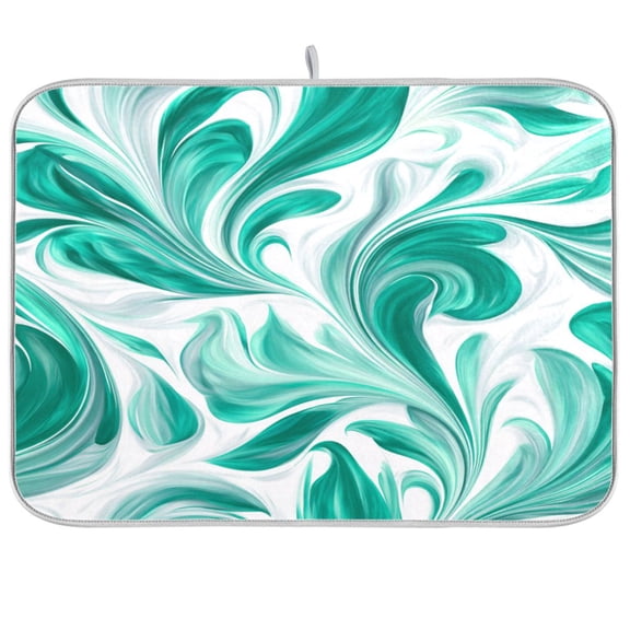 RMDQTR 16 x 18 Inch Dish Drying Mat Microfiber Composite Sponge Kitchen Mats Large Counter Absorbent Dish Pad Jade Green Marble Pattern