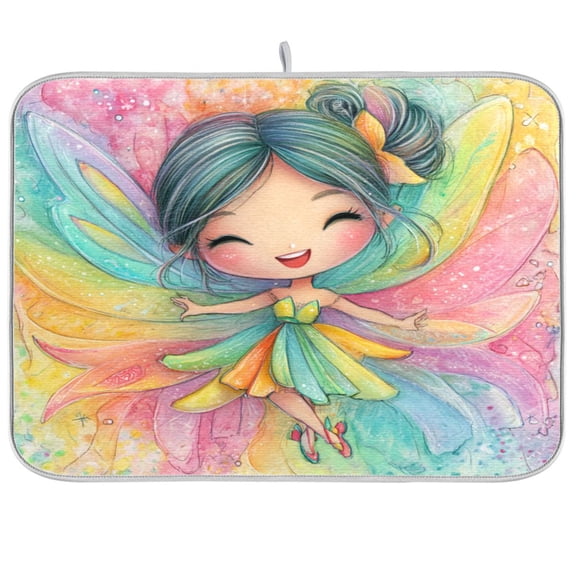 RMDQTR 16 x 18 Inch Dish Drying Mat Microfiber Composite Sponge Kitchen Mats Large Counter Absorbent Dish Pad Joyful Rainbow Sprite