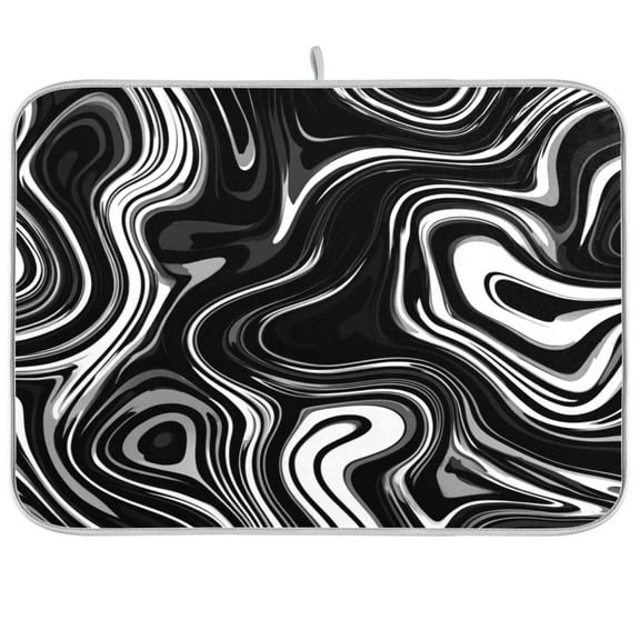 RMDQTR 16 x 18 Inch Dish Drying Mat Microfiber Composite Sponge Kitchen Mats Large Counter Absorbent Dish Pad Matte Black Flowing Lines