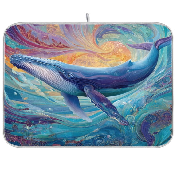 RMDQTR 16 x 18 Inch Dish Drying Mat Microfiber Composite Sponge Kitchen Mats Large Counter Absorbent Dish Pad Nocturnal Ocean Whale